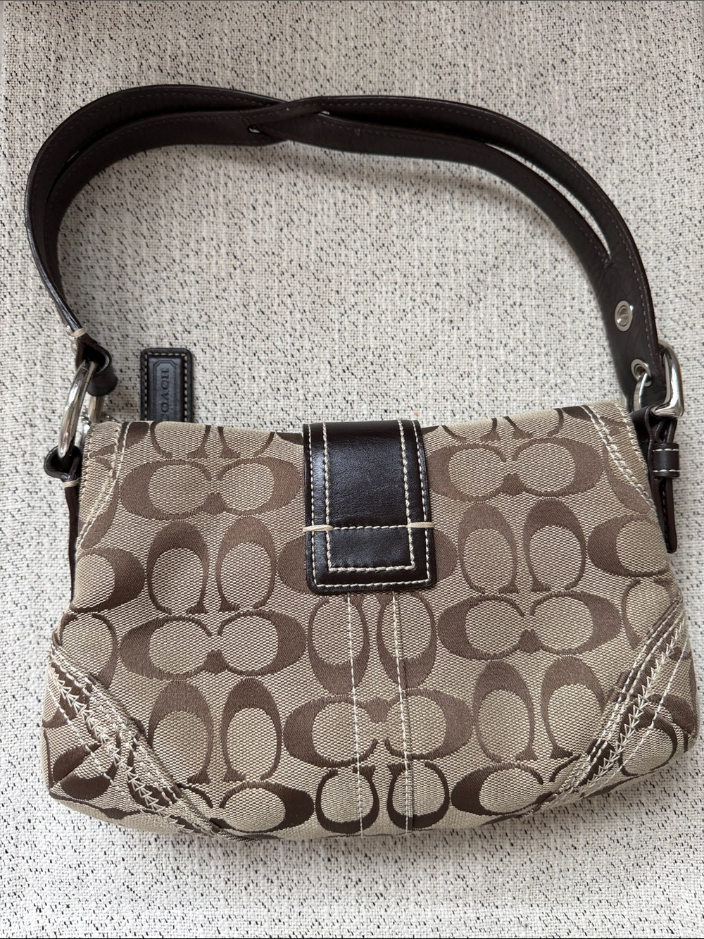 Coach Beige & Dark Brown Signature Shoulder Bag - Picture 2 of 5